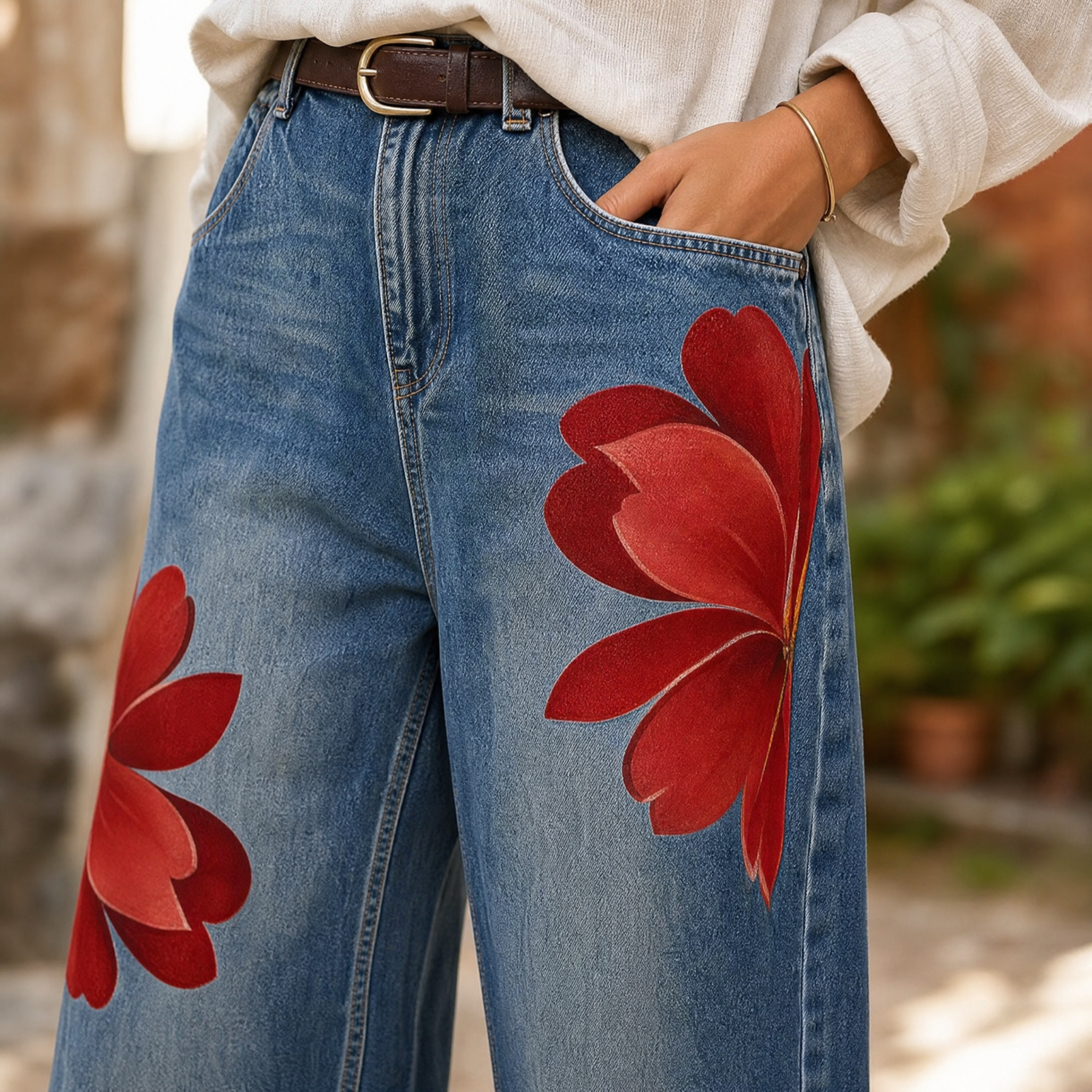 Florenza – Women's Bold Floral Wide-Leg Jeans