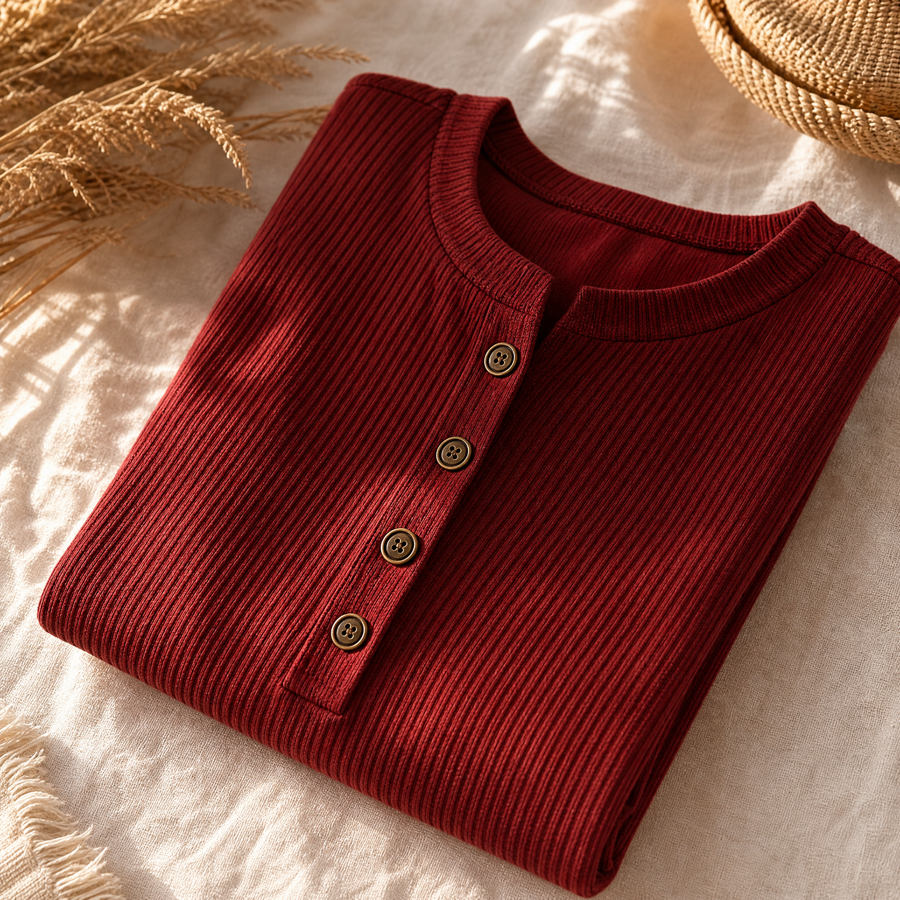 Lunavia - Ribbed Button-Up Henley Tunic