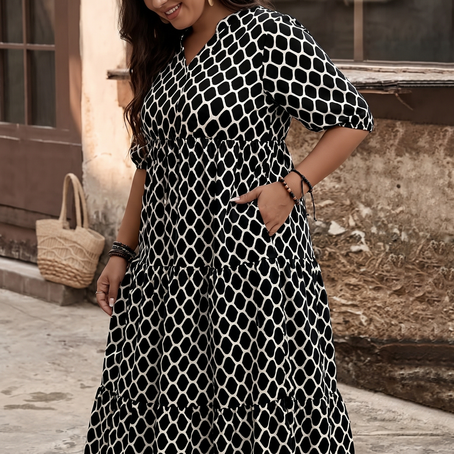 Curvella – Women's Boho Maxi Dress with Pockets