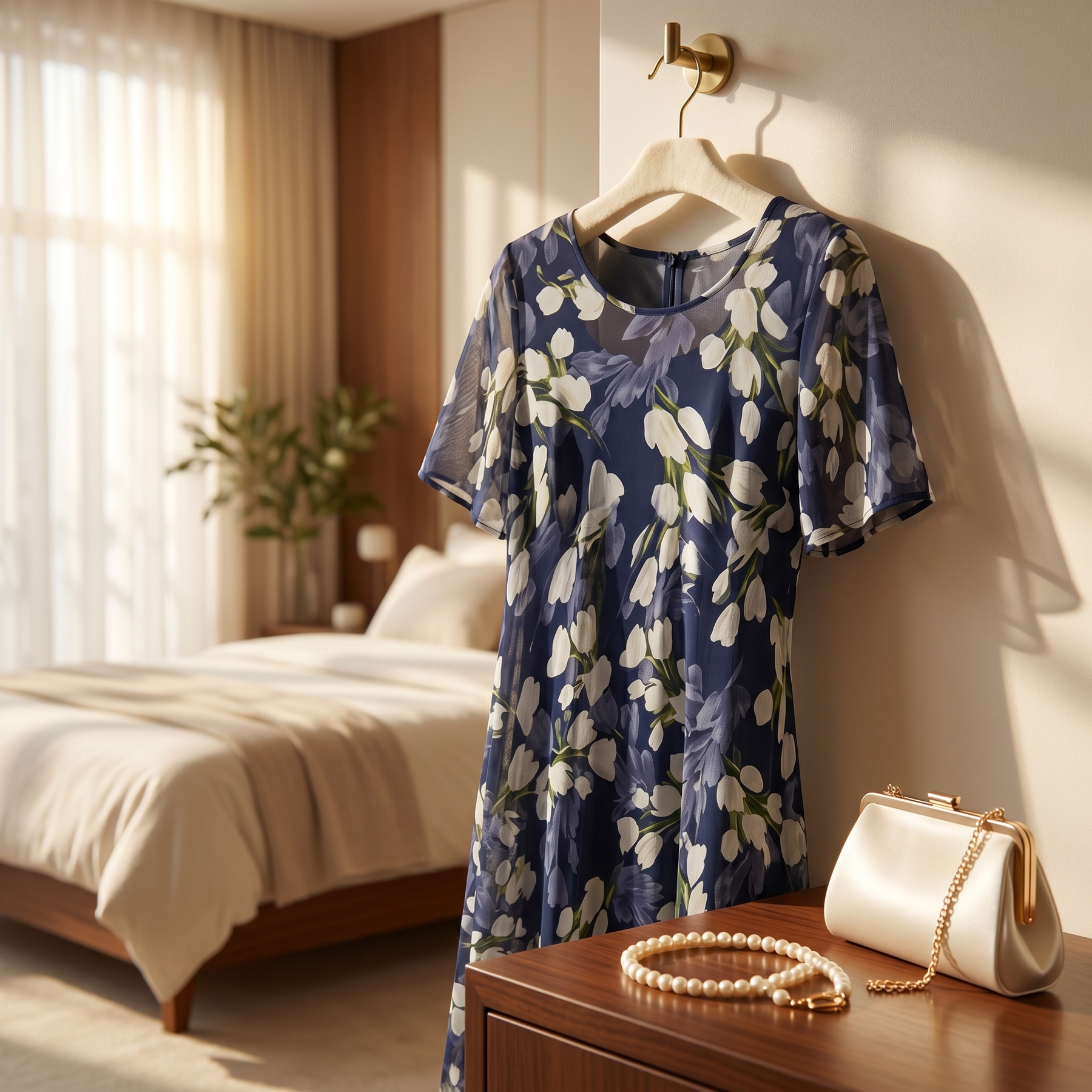 Florenza – Women's Elegant Navy Floral Midi Dress