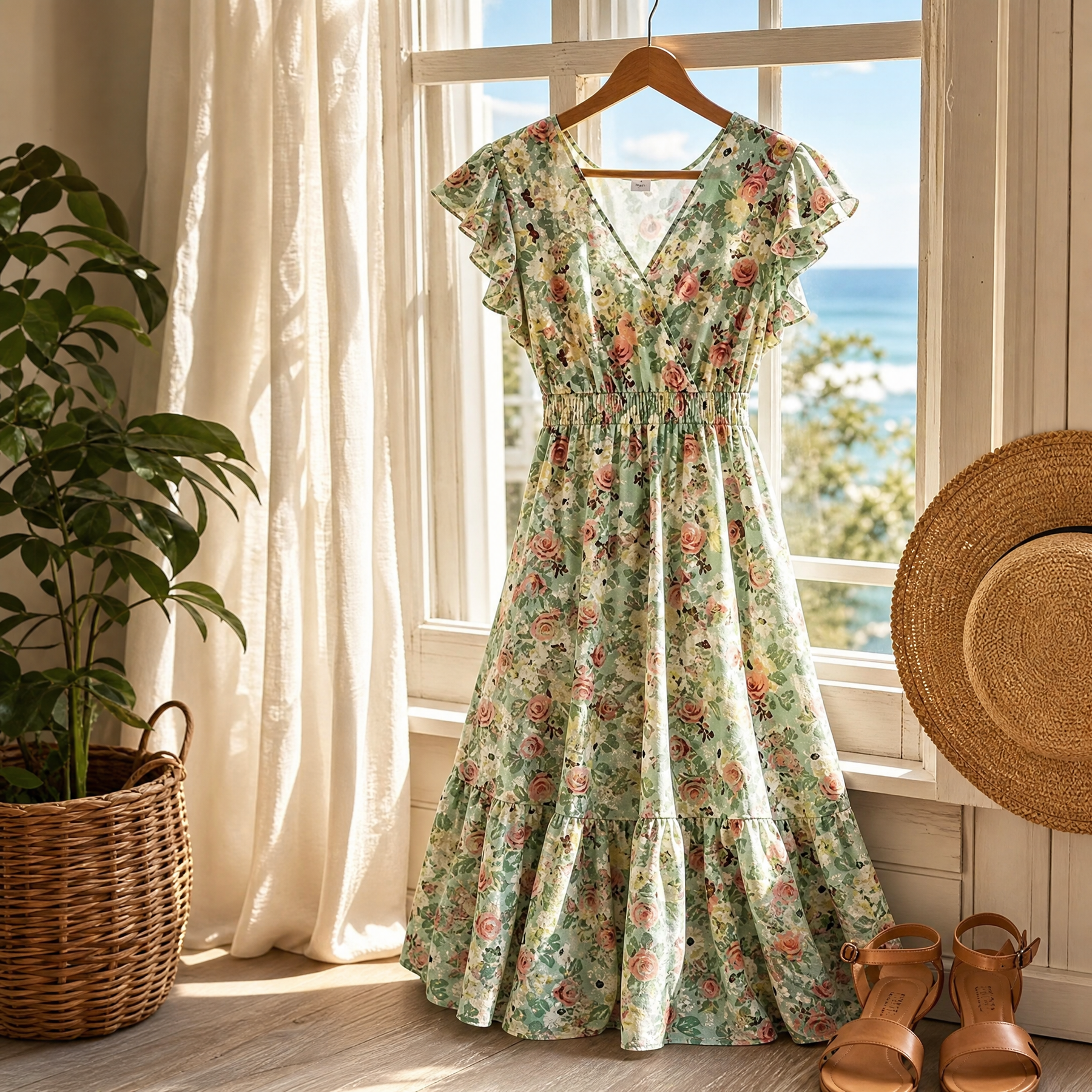 Florenza – Women's Floral V-Neck Smocked Midi Dress
