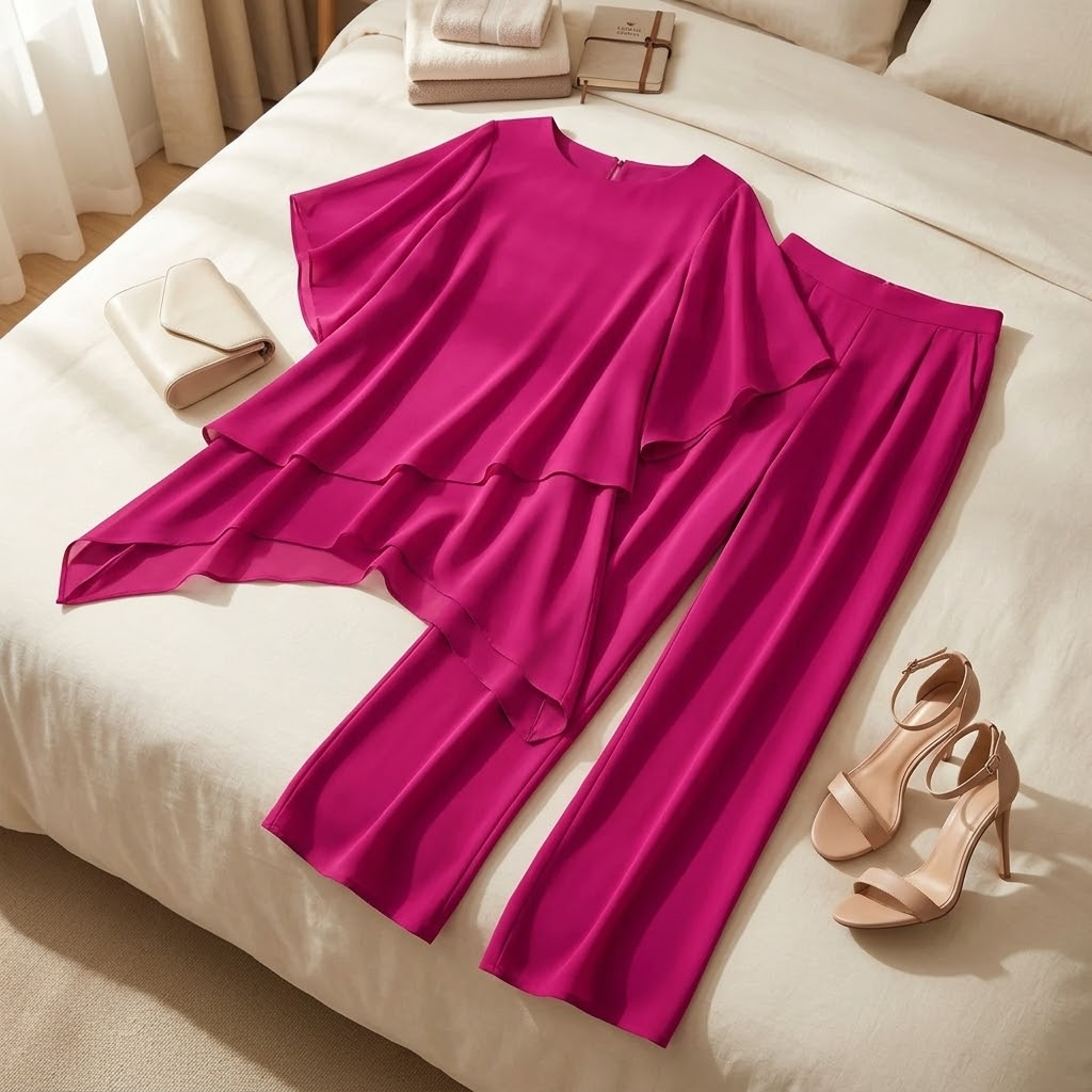 Graziella – Chiffon Two-Piece Set with Asymmetric Top