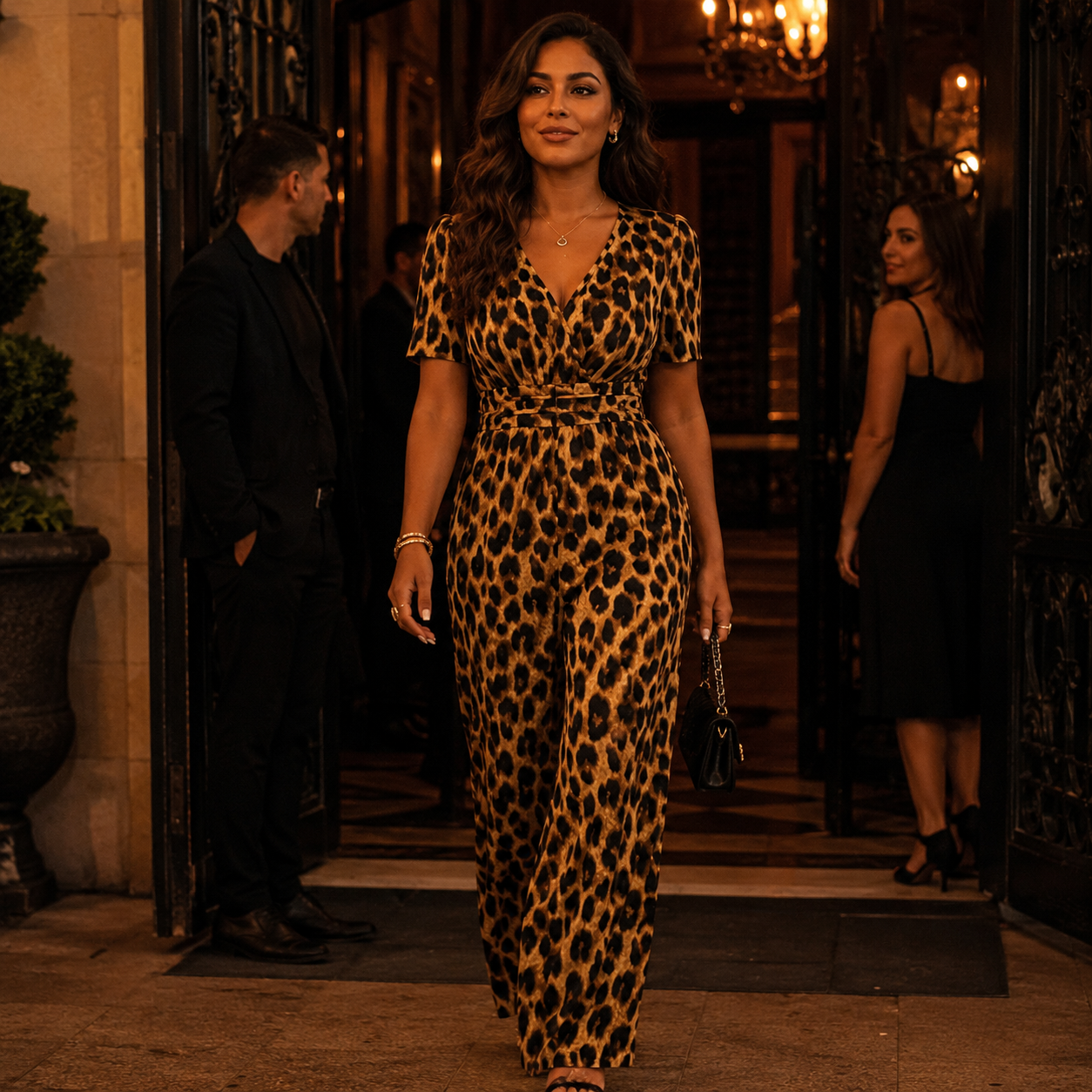 Florenza – Women's Cinched-Waist Leopard Jumpsuit