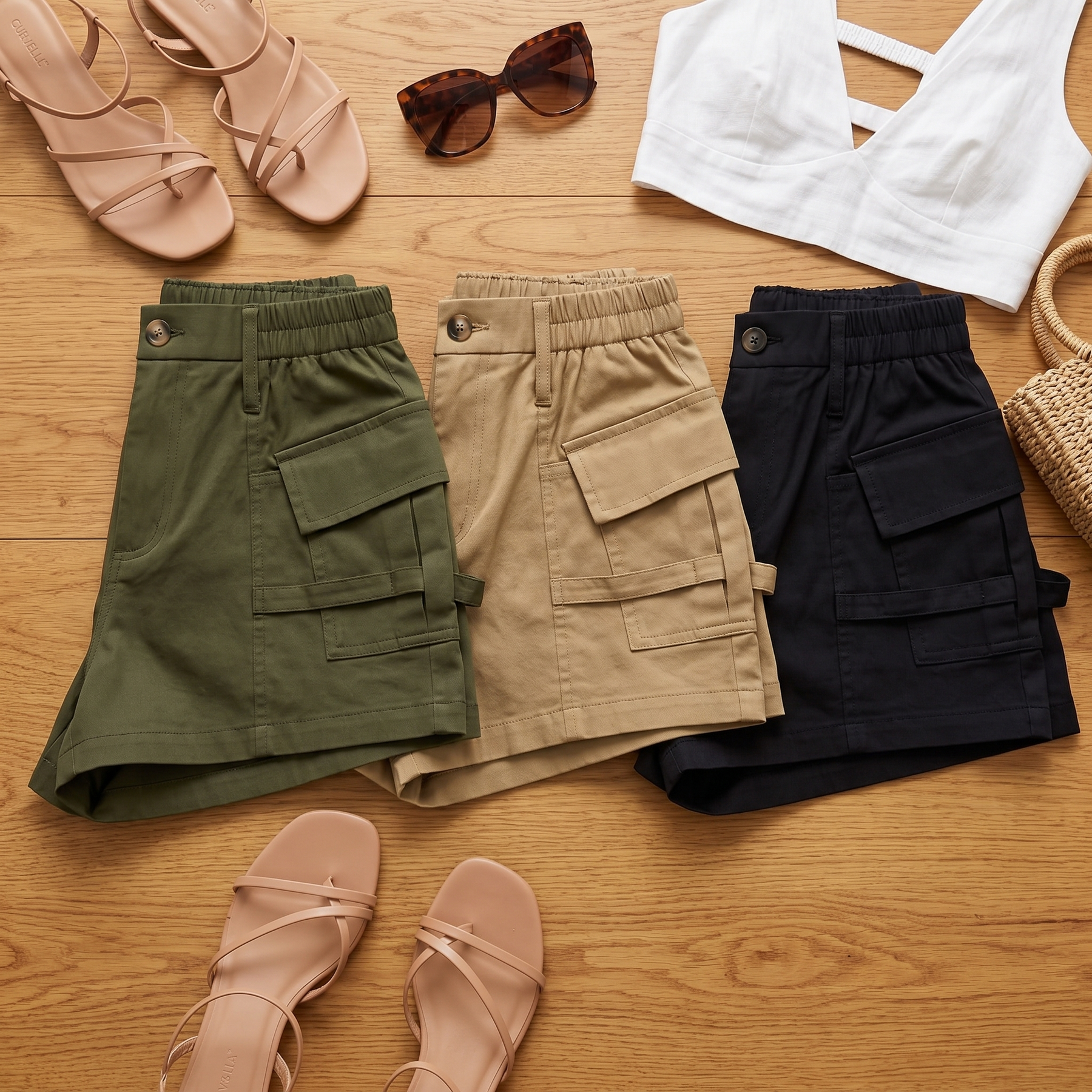 Curvella – Women's High-Waisted Stretch Cargo Shorts