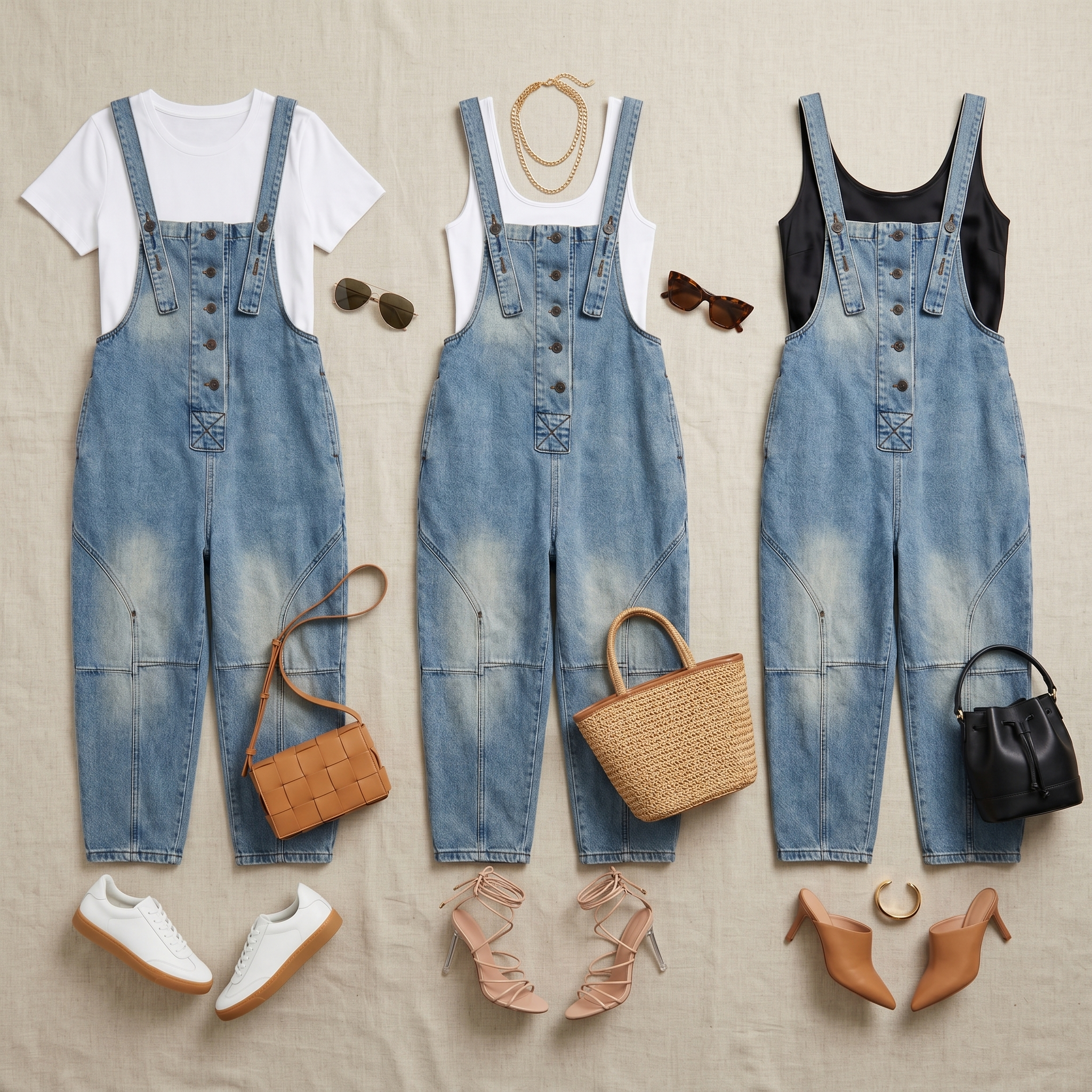 Curvella – Women's Button-Front Tapered Denim Overalls