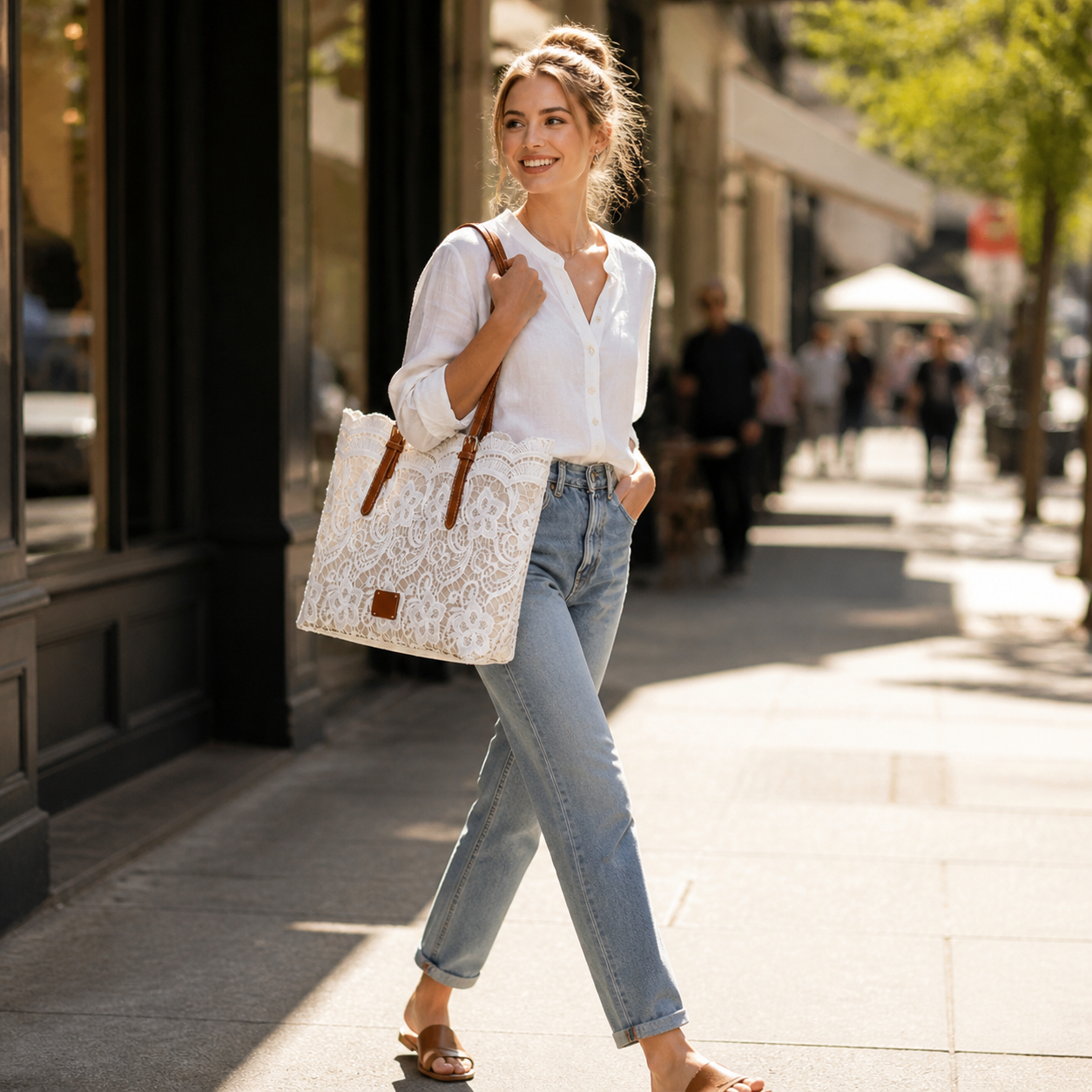 Lacelune – Floral Lace Shoulder Tote