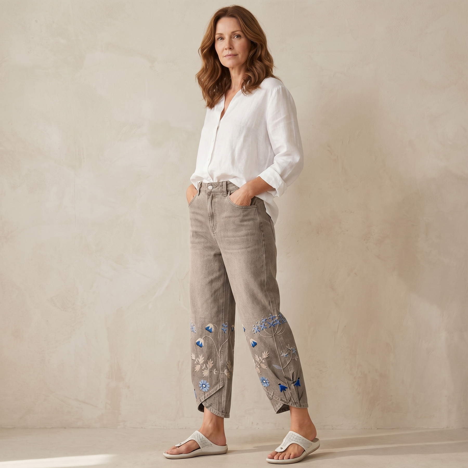 Bloomara – Women's Embroidered Wide-Leg Jeans with Tulip Hem