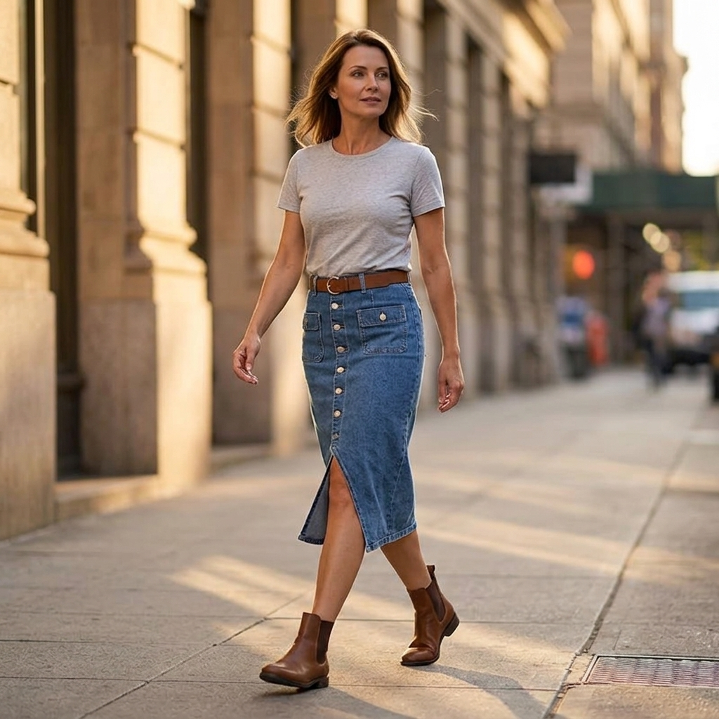Denara – Button-Front Denim Pencil Skirt