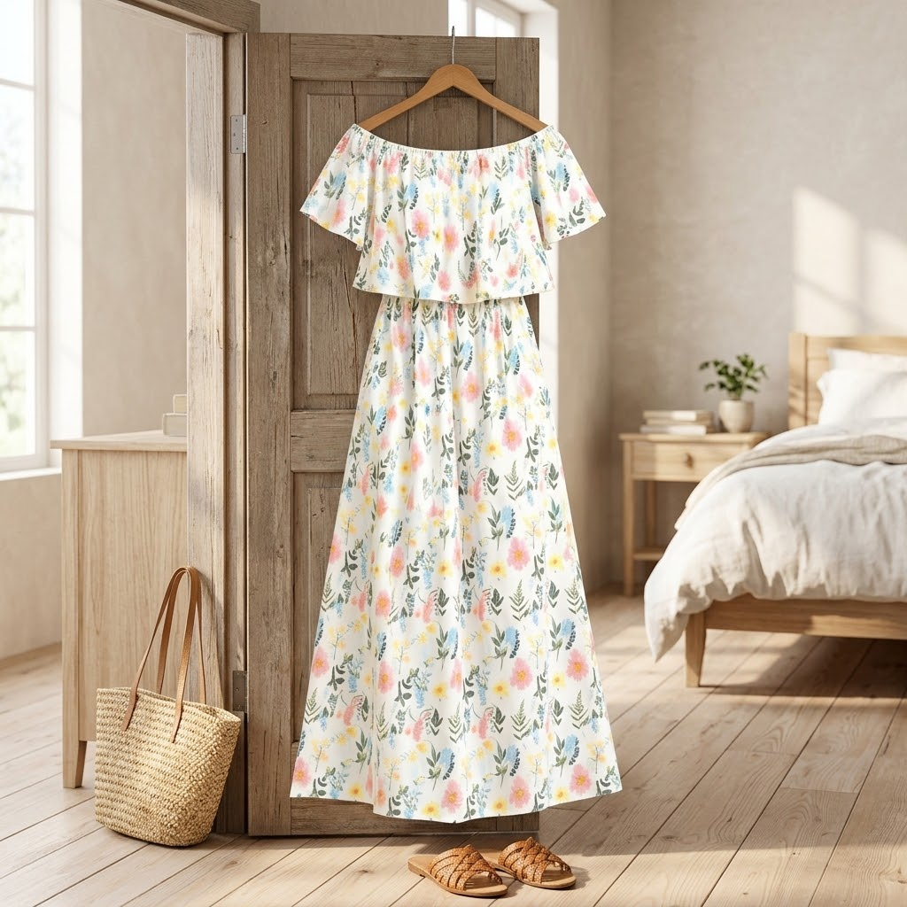 Florevia – Women's Off-Shoulder Floral Maxi Dress with Pockets