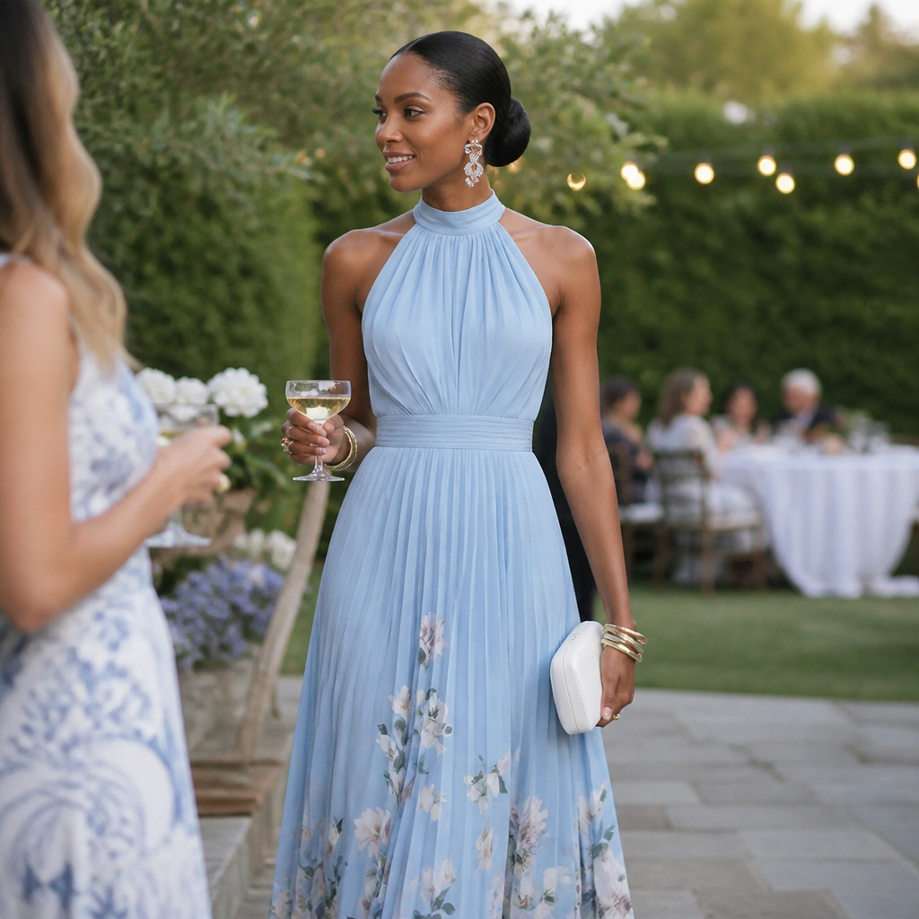 Corima – Halter Bow-Back Pleated Maxi Dress