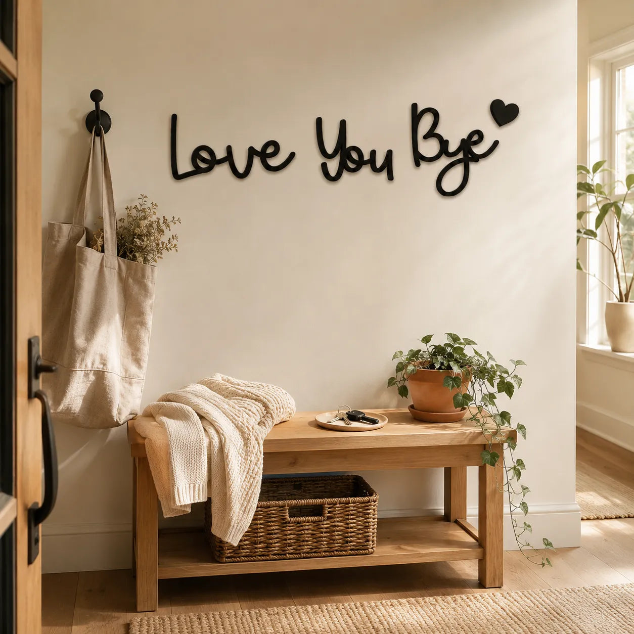 Homely – Love You Bye Wood Wall Script Set with Heart Accent