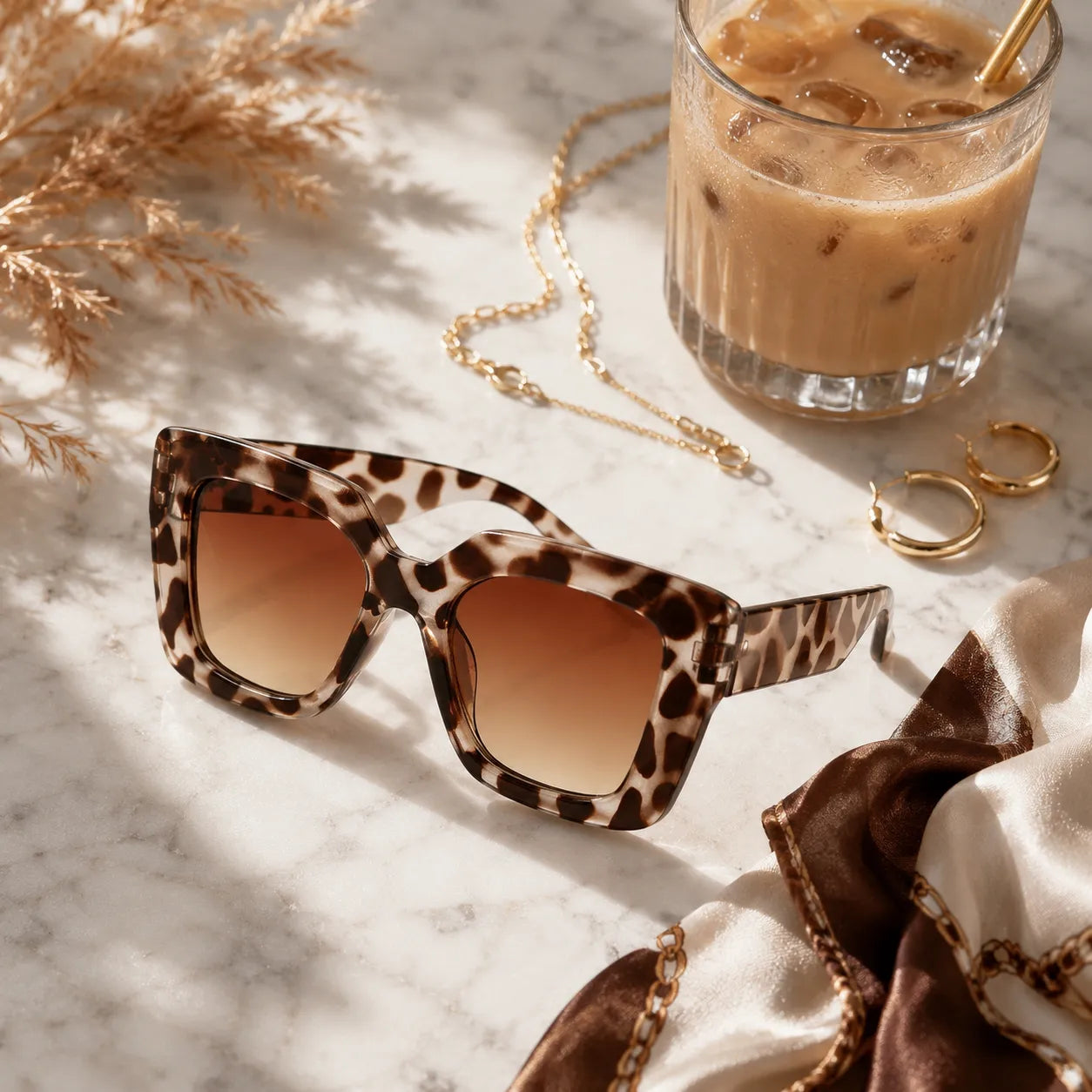 Florenza – Oversized Square Leopard Sunglasses with Gradient Lenses