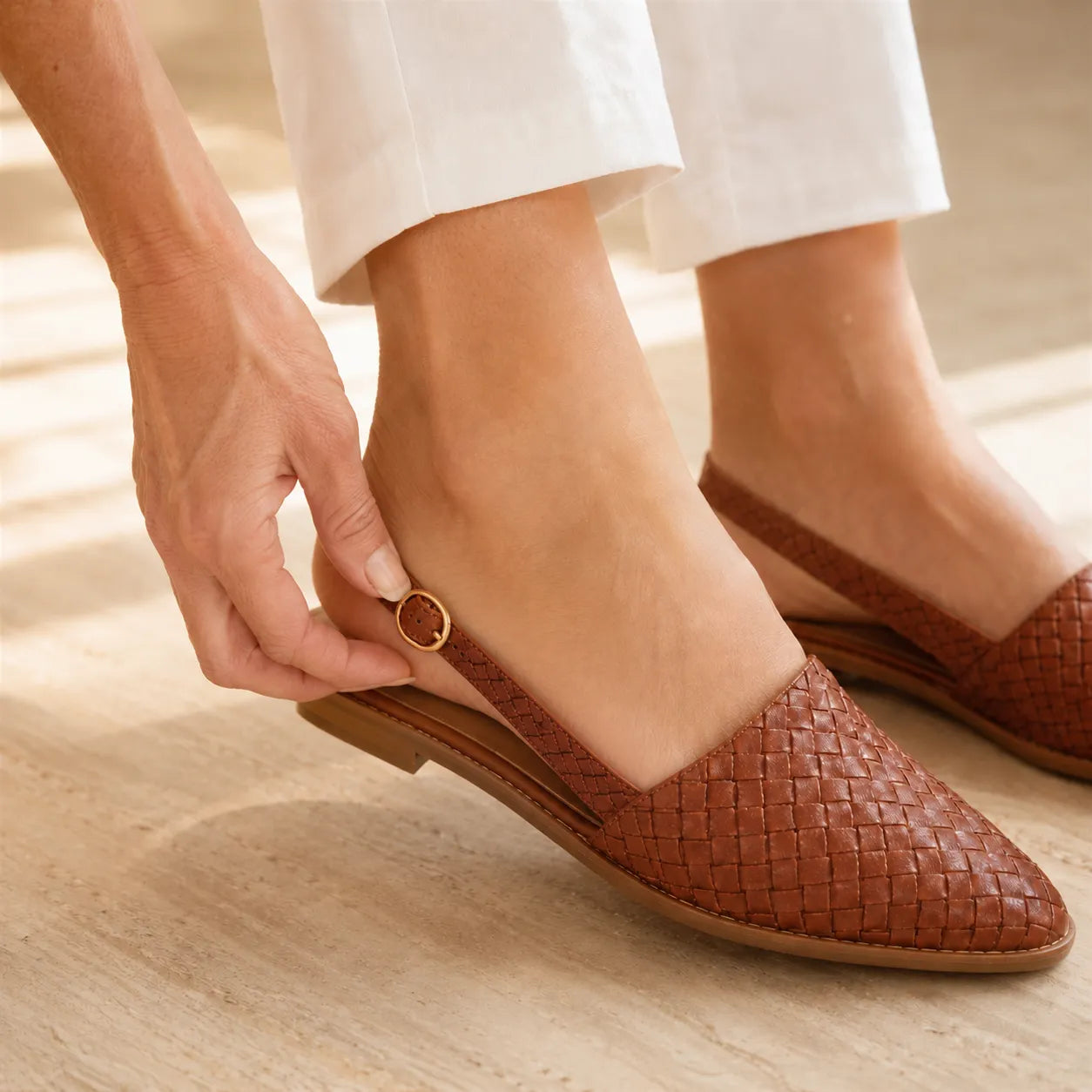 Aurora – Woven Leather-Look Slingback Flats for Women