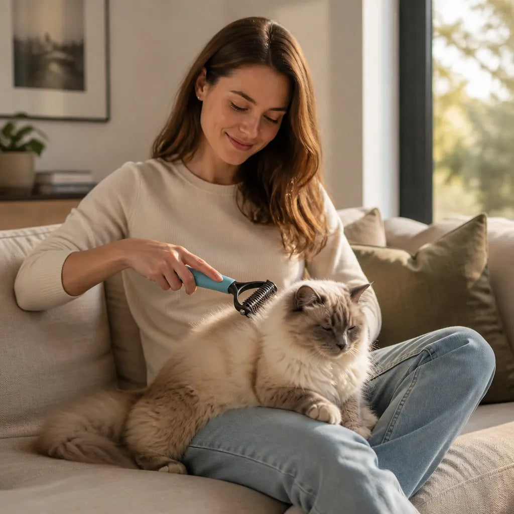 Furlyn – Double sided pet grooming rake for shedding and mats