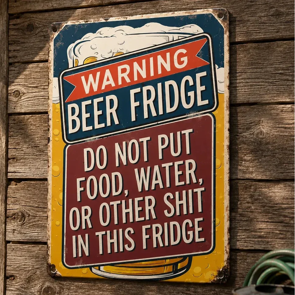 Fridgeboss – Warning Beer Fridge funny metal tin sign for man cave garage
