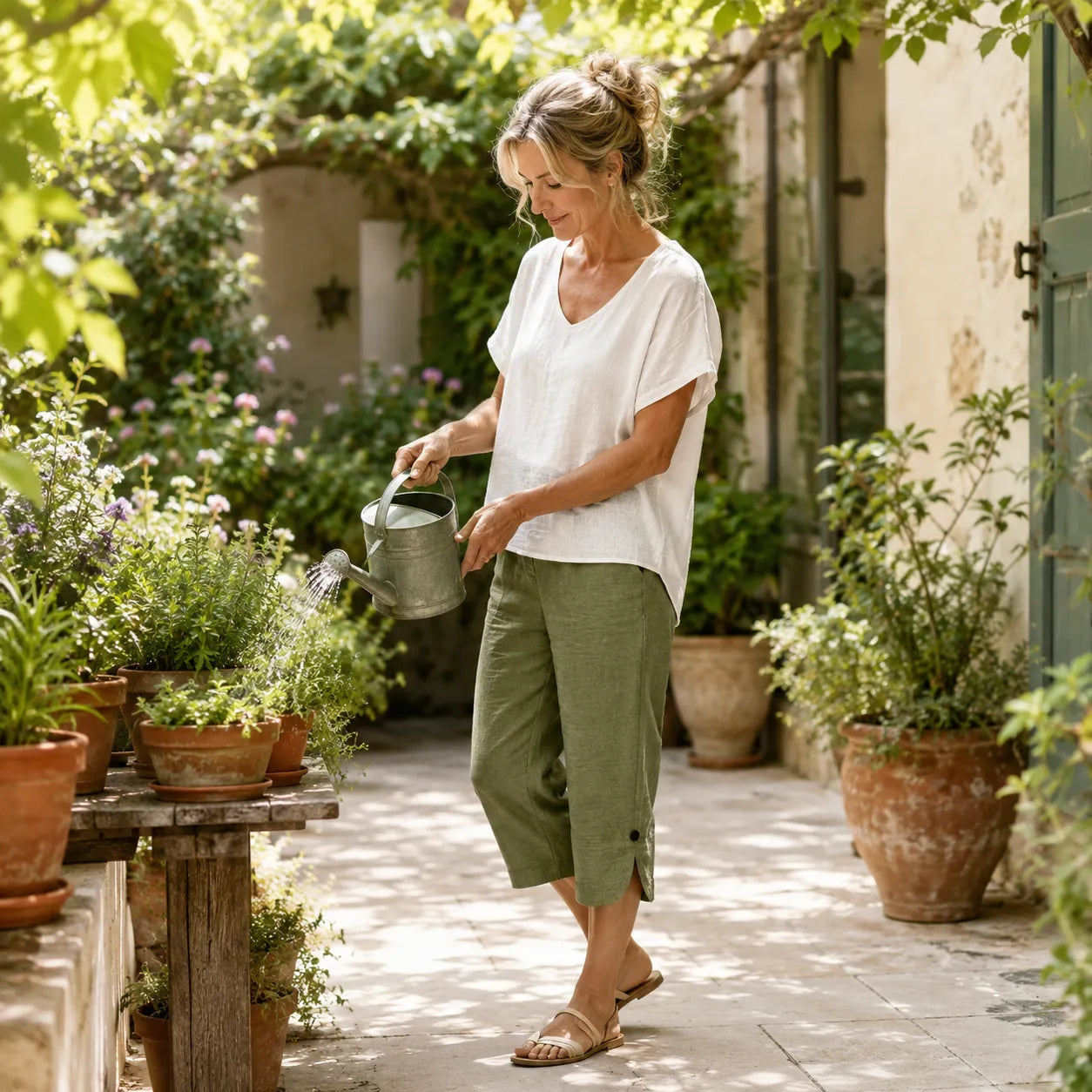 Brisana – Lightweight Linen-Look Capri Pants for Women Soft Elastic Waist