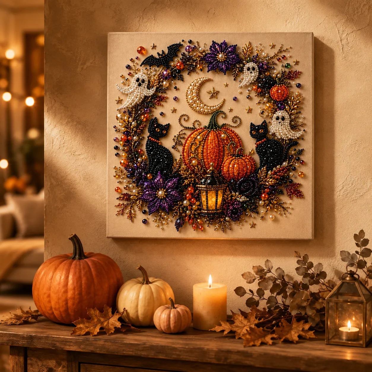 Beadory – Halloween Pearl-like Bead Craft Kit, Cozy Wall Art DIY