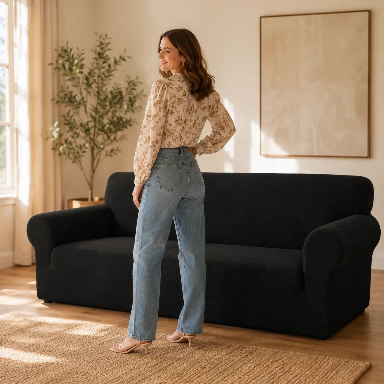 Covella – Stretch Jacquard polyester Sofa Cover with Anti-Slip Foam Rods