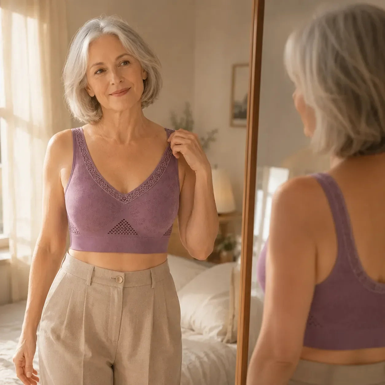 Aluvelle – Wireless Lift Bra with Breathable Mesh & Lace-look V-Neck