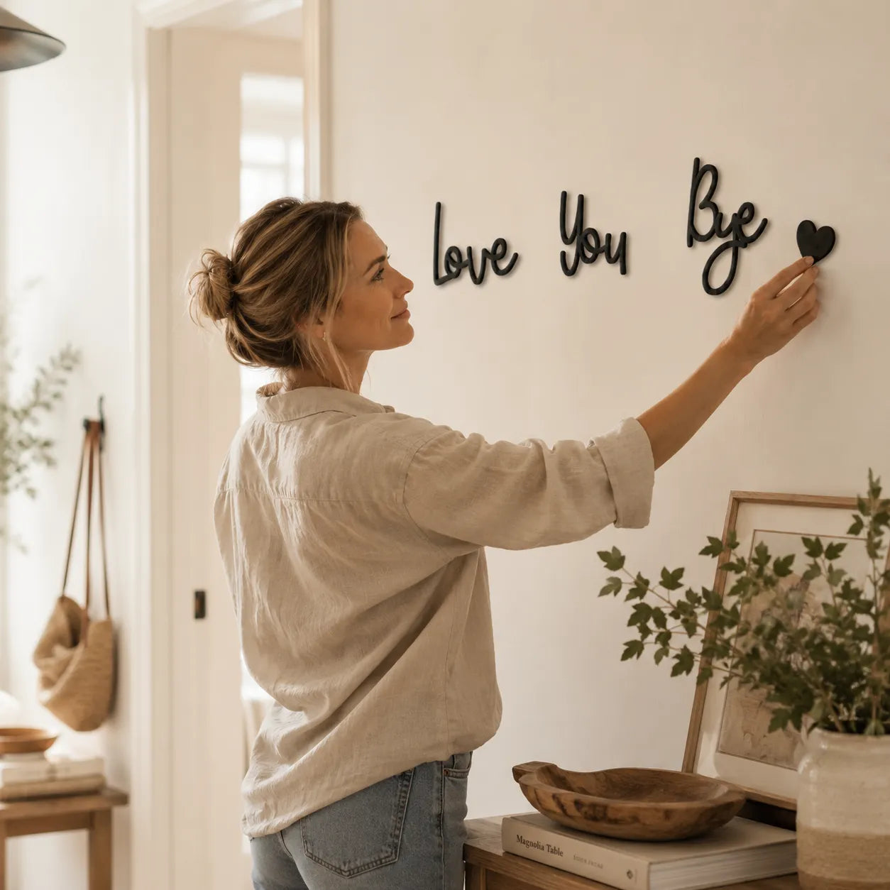 Homely – Love You Bye Wood Wall Script Set with Heart Accent