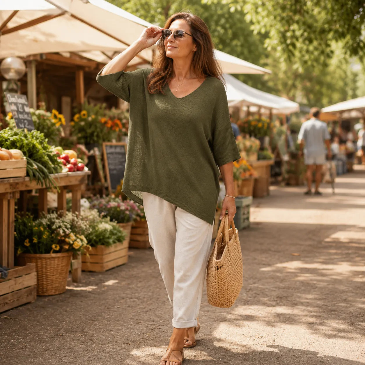 Elowyn – Soft V-Neck Knit Tunic Top for Women, Loose Drape