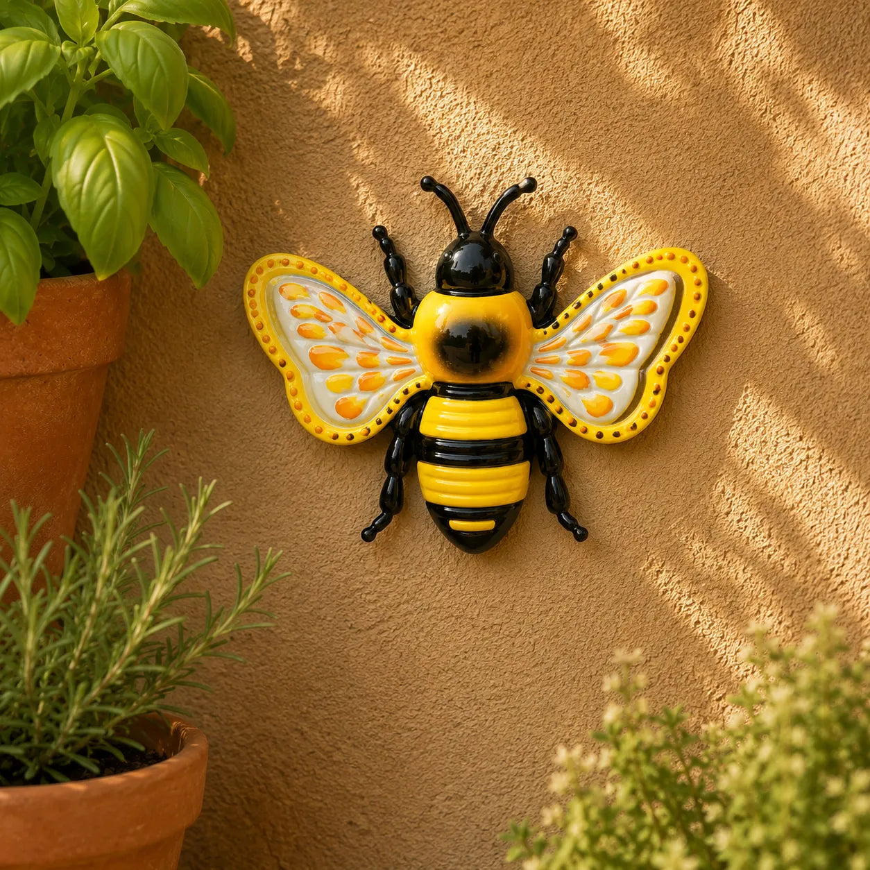 Bloomly – 3D Metal Bee Butterfly and Ladybug Garden Wall Decor Set, Hand-Painted Weatherproof, 3 Pieces