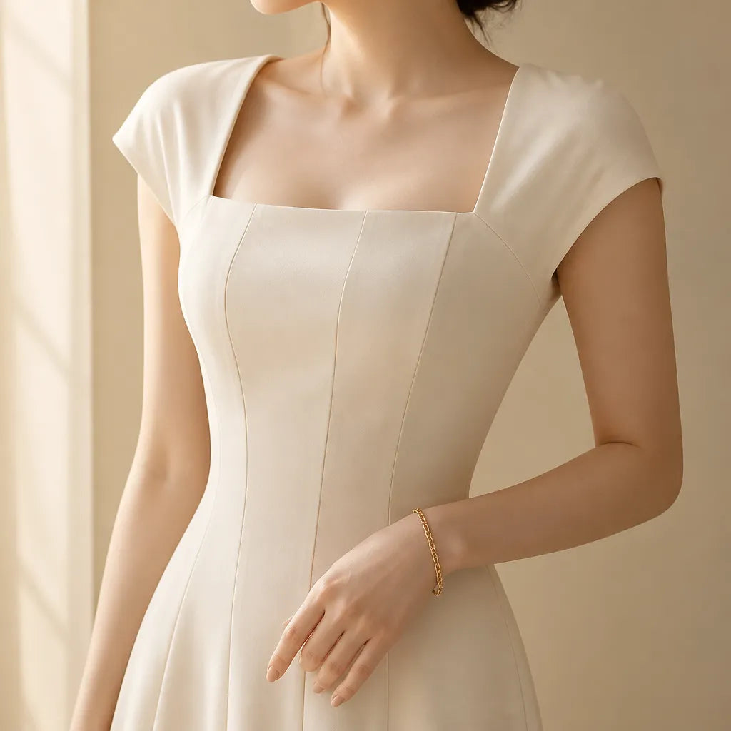 Elowyn – Square Neck A-Line Midi Dress with Sculpted Waist