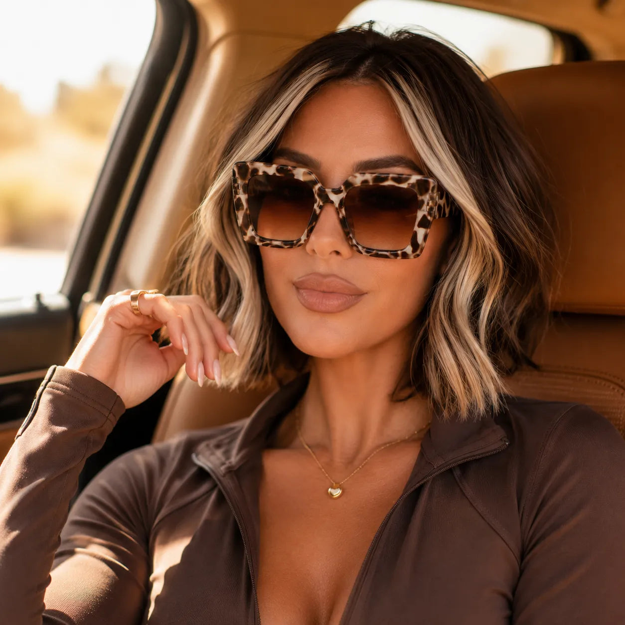 Florenza – Oversized Square Leopard Sunglasses with Gradient Lenses