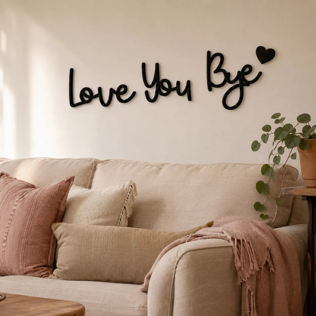 Homely – Love You Bye Wood Wall Script Set with Heart Accent