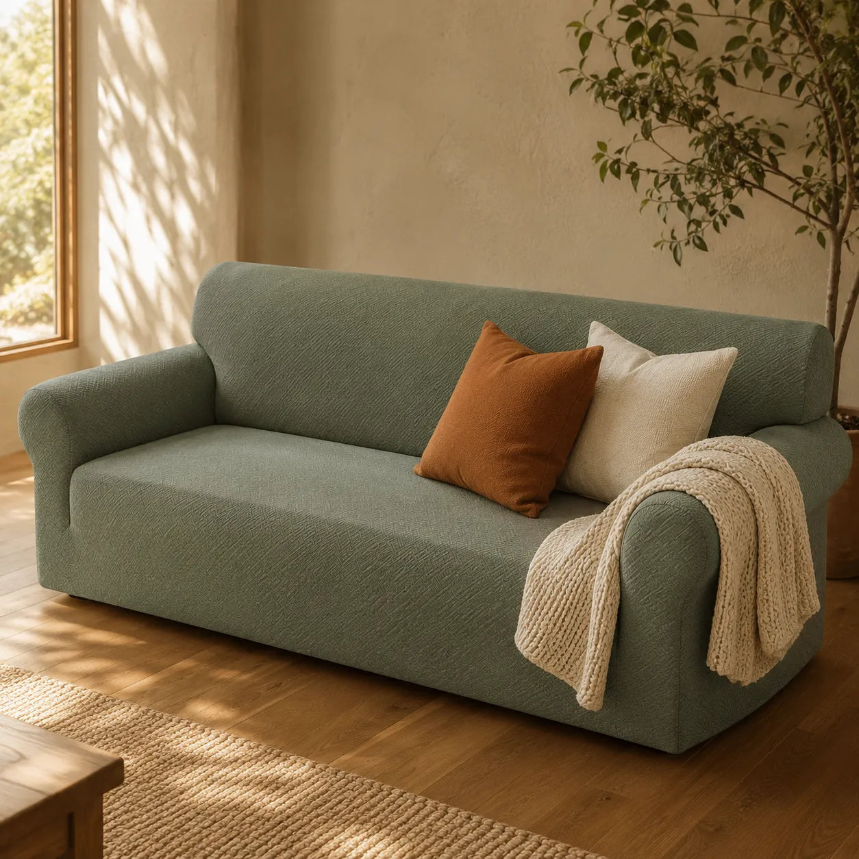 Covella – Stretch Jacquard polyester Sofa Cover with Anti-Slip Foam Rods