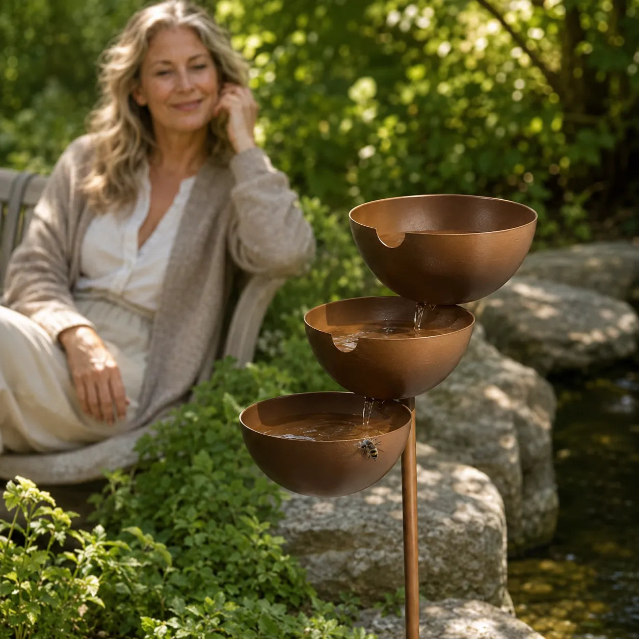 Birdsong – 3 Tier Cascading Bird Bath Garden Stake with Rain Catcher Bowls
