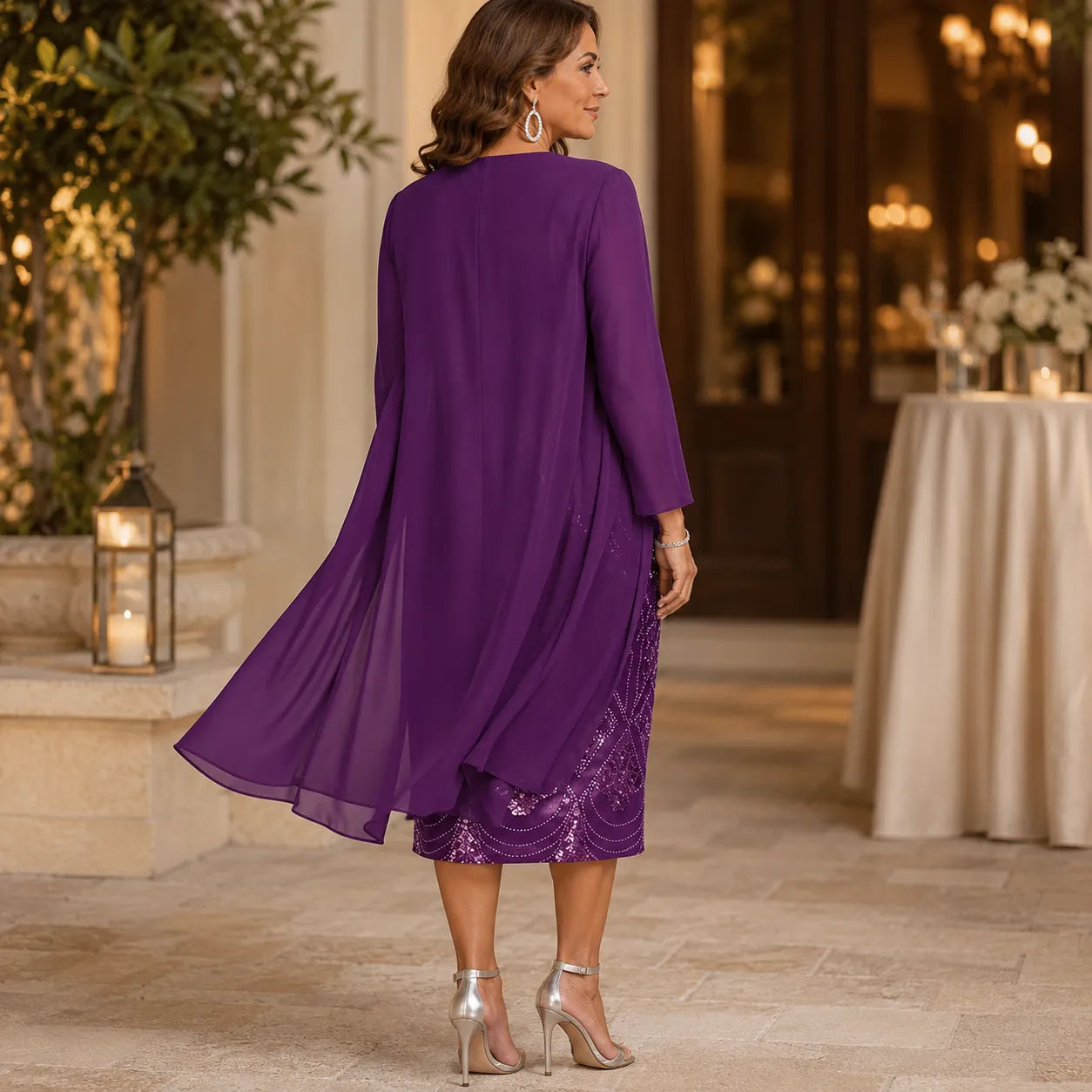 Elyssia – Two-Piece Sequin Dress with Sheer Chiffon Look Jacket