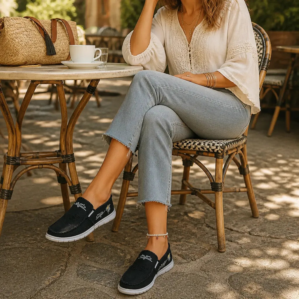 Breeza – Women's Distressed Canvas Slip-On Loafers with Frayed Edges