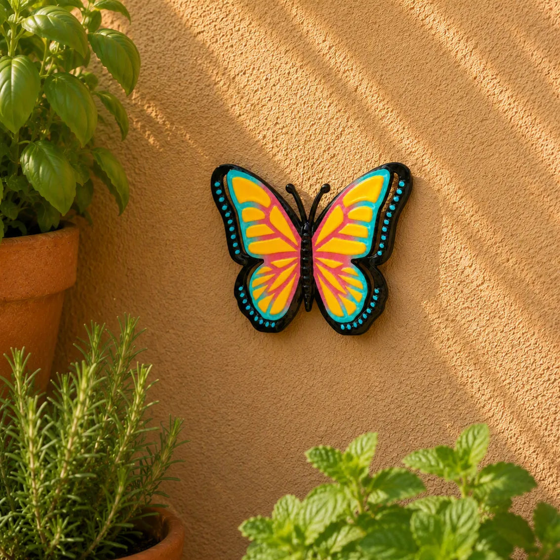Bloomly – 3D Metal Bee Butterfly and Ladybug Garden Wall Decor Set, Hand-Painted Weatherproof, 3 Pieces