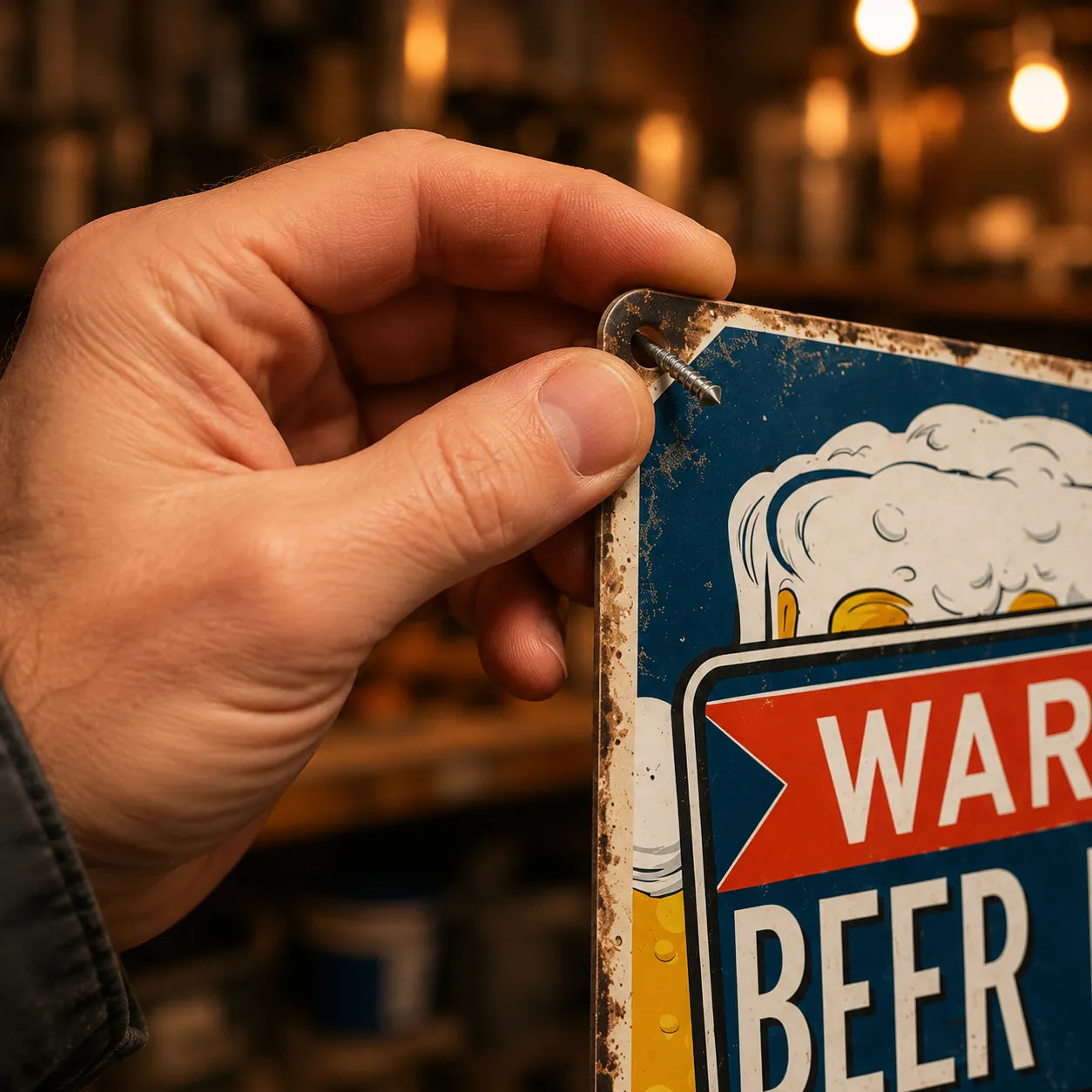 Fridgeboss – Warning Beer Fridge funny metal tin sign for man cave garage
