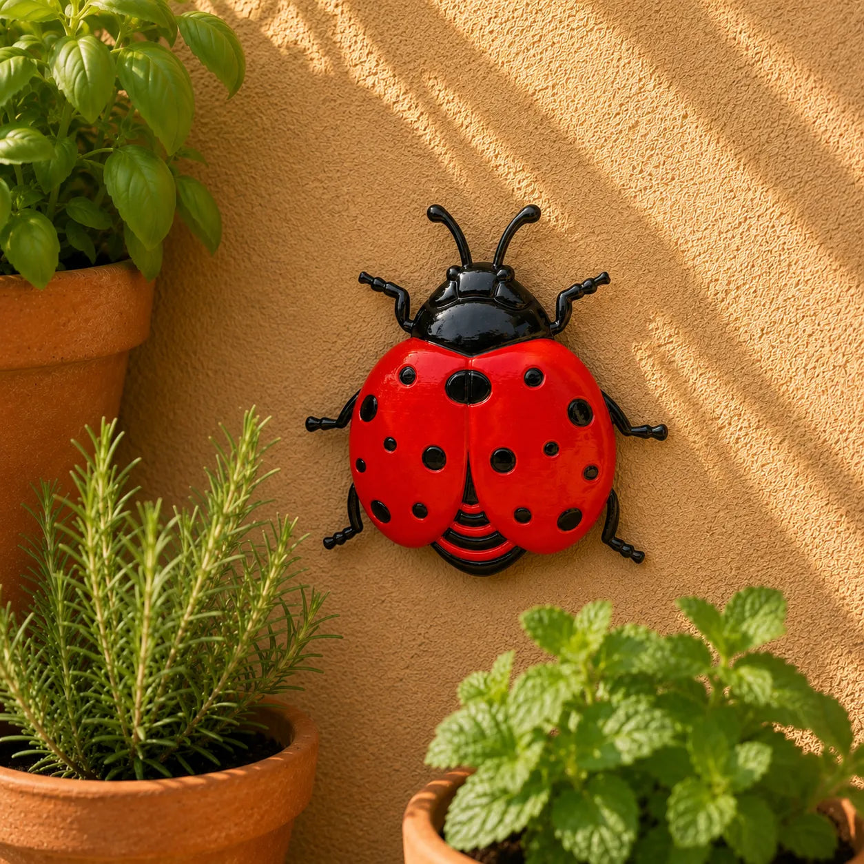 Bloomly – 3D Metal Bee Butterfly and Ladybug Garden Wall Decor Set, Hand-Painted Weatherproof, 3 Pieces