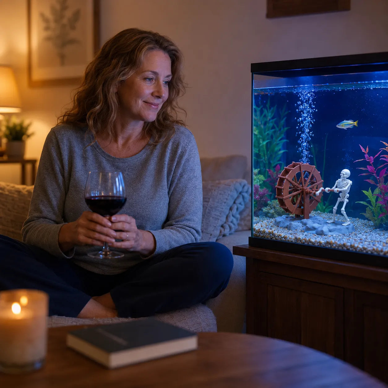 Finnegan – Animated Skeleton Waterwheel Aquarium Ornament with Bubble Aeration