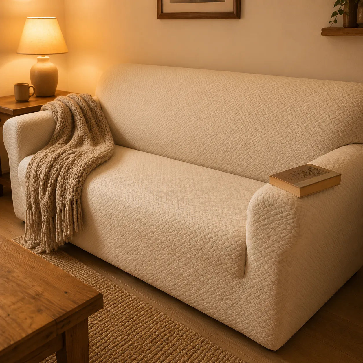 Covella – Stretch Jacquard polyester Sofa Cover with Anti-Slip Foam Rods