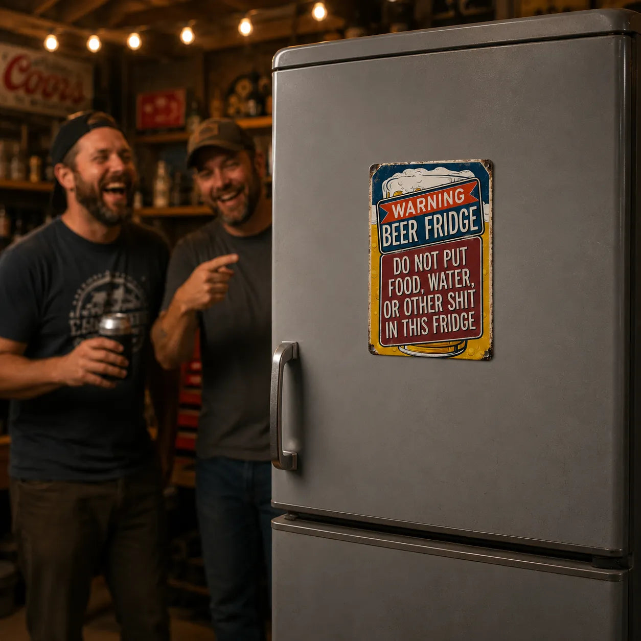 Fridgeboss – Warning Beer Fridge funny metal tin sign for man cave garage