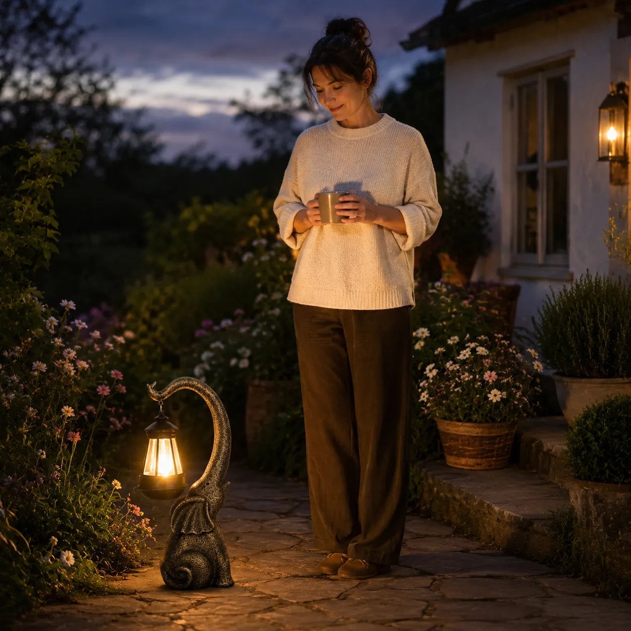 Lumeria – Aged Bronze Look Elephant Solar Lantern Garden Statue