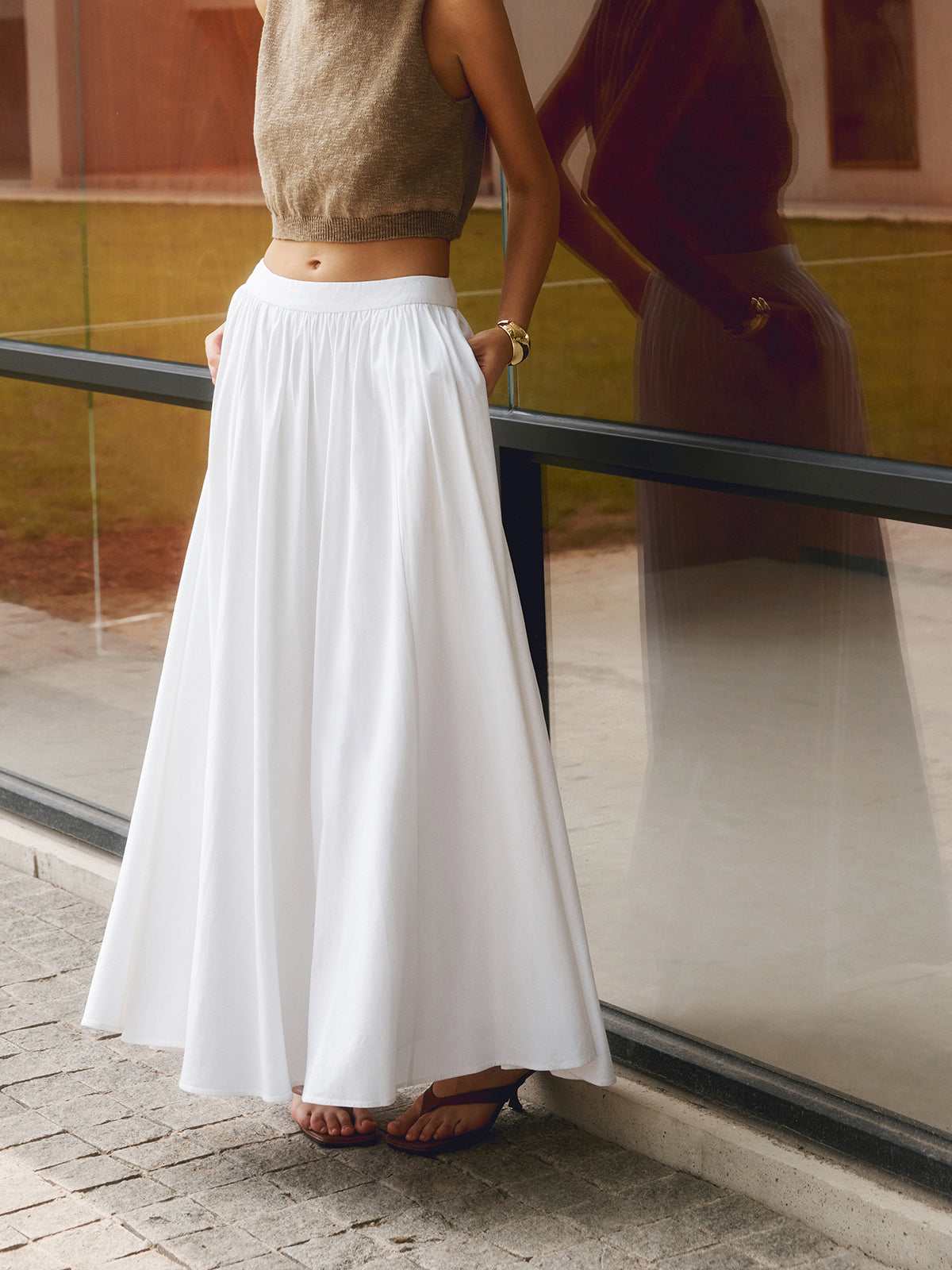 Jacklyn | Women's Boho High Waist Pleated A-Line Maxi Skirt Set