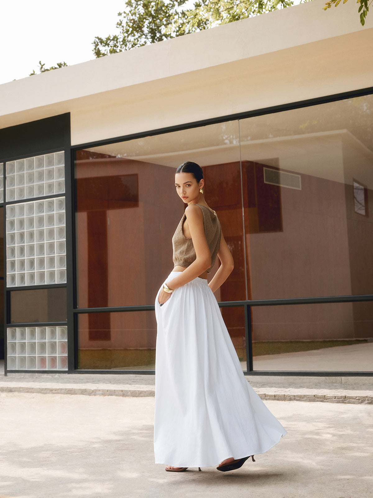 Jacklyn | Women's Boho High Waist Pleated A-Line Maxi Skirt Set