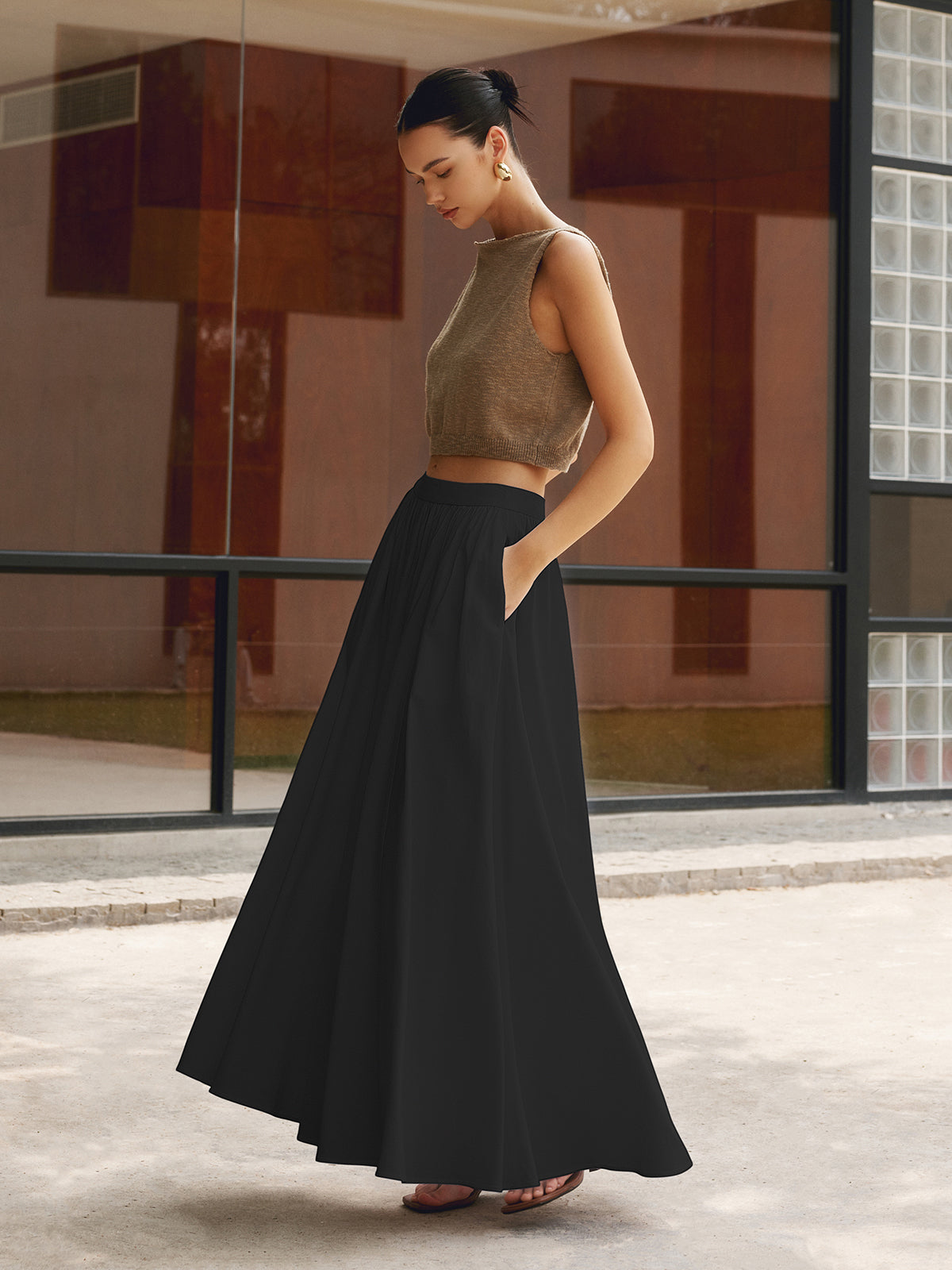 Jacklyn | Women's Boho High Waist Pleated A-Line Maxi Skirt Set