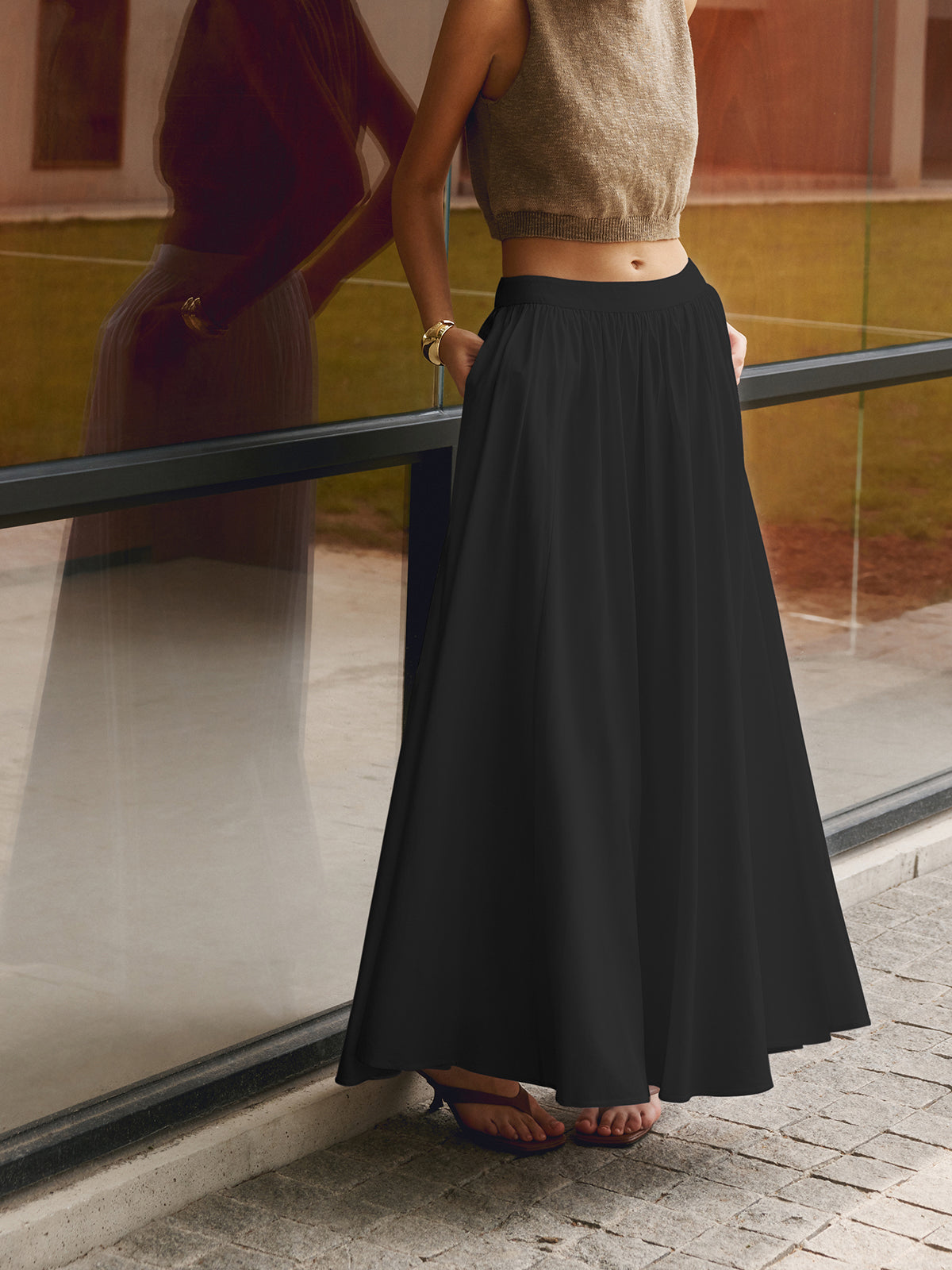 Jacklyn | Women's Boho High Waist Pleated A-Line Maxi Skirt Set