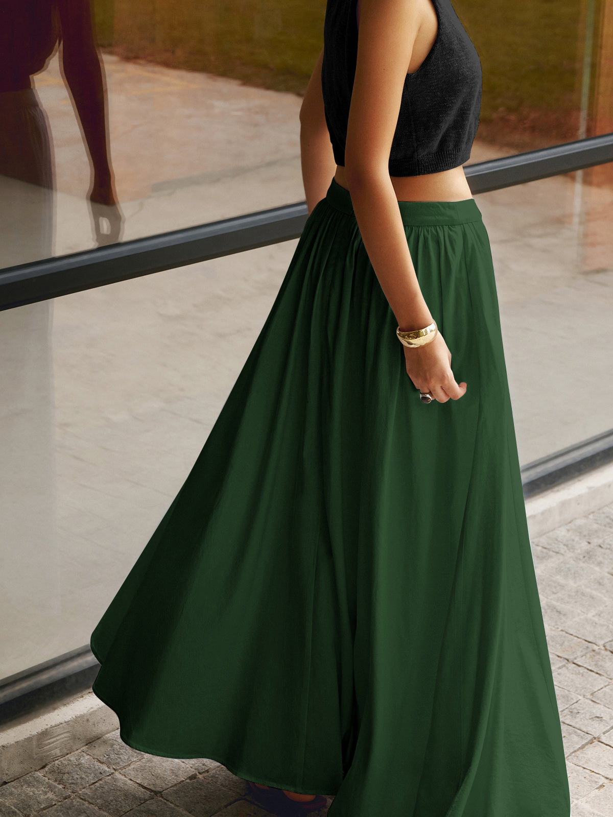 Jacklyn | Women's Boho High Waist Pleated A-Line Maxi Skirt Set