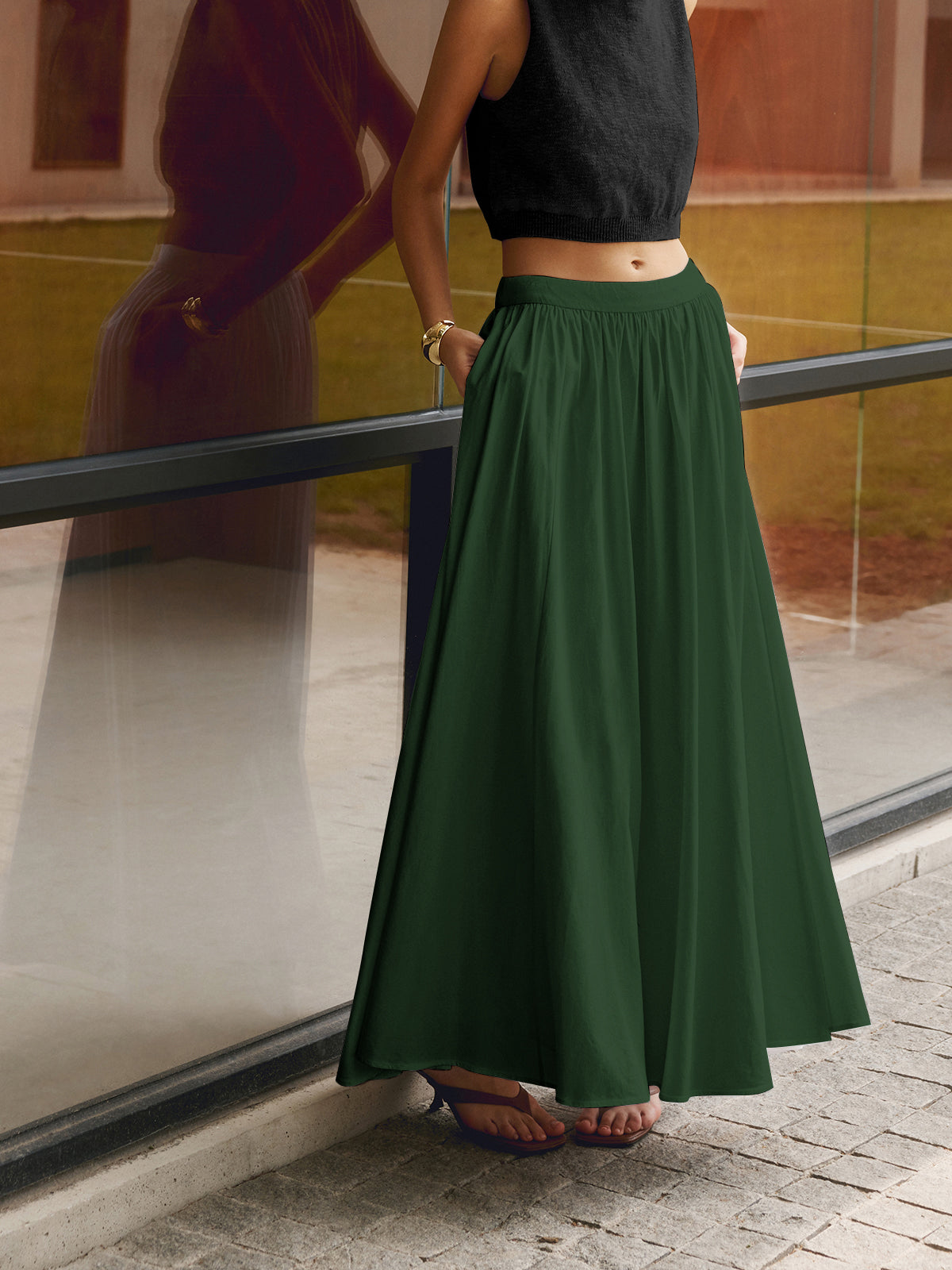 Jacklyn | Women's Boho High Waist Pleated A-Line Maxi Skirt Set
