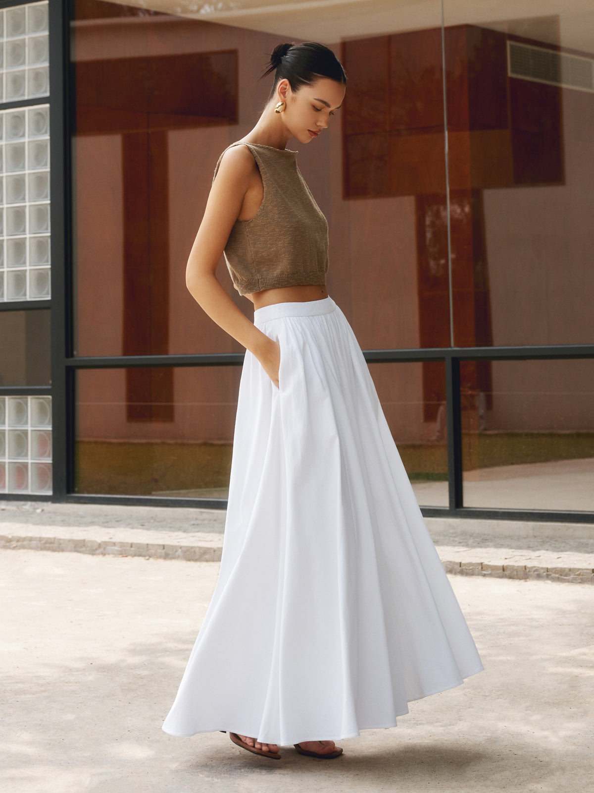 Jacklyn | Women's Boho High Waist Pleated A-Line Maxi Skirt Set