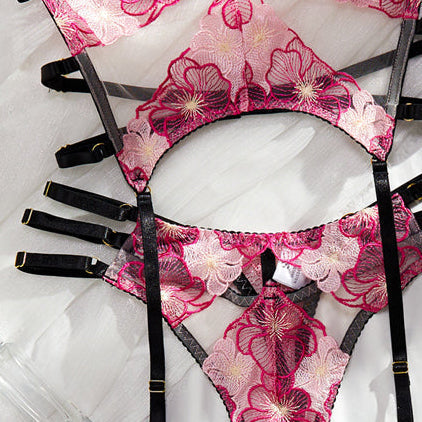 Florenza – Women's Embroidered Floral Lingerie and Garter Set