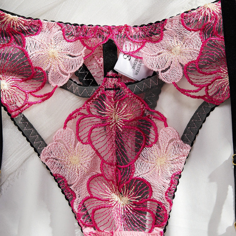 Florenza – Women's Embroidered Floral Lingerie and Garter Set