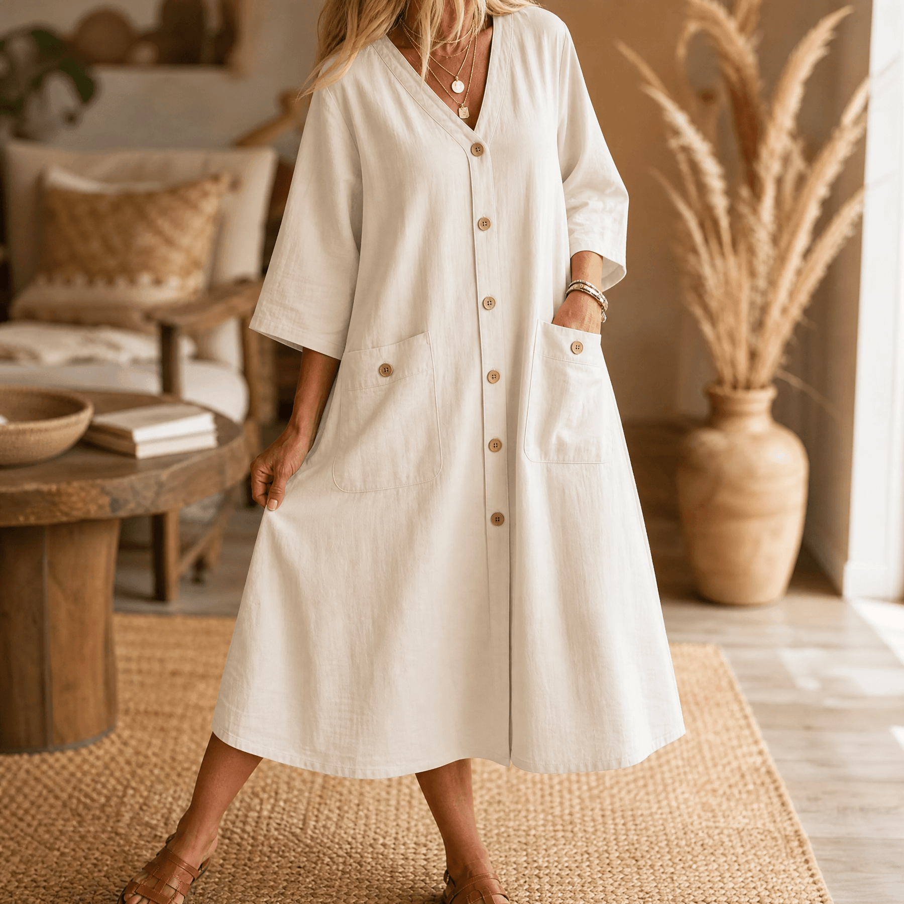 Linora – Women's Button-Front Midi Dress